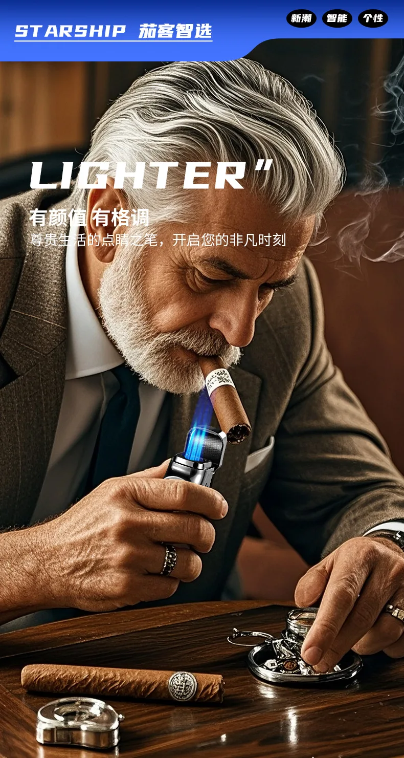 Description Picture 4 of item2026 New Three Straight Lighters Portable Ignition Multi-function Cigarette Lighter Household Fierce Lighter Wholesale.