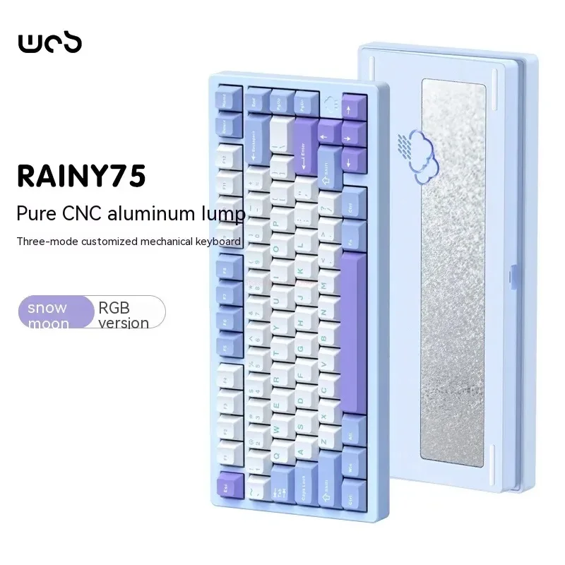 

Wob Rainy75 Mechanical Keyboard Cnc Aluminum Alloy Rgb Hot-swap Wireless Tri-mode Bluetooth Usb Gasket Gamer Pc Gaming Keyboard