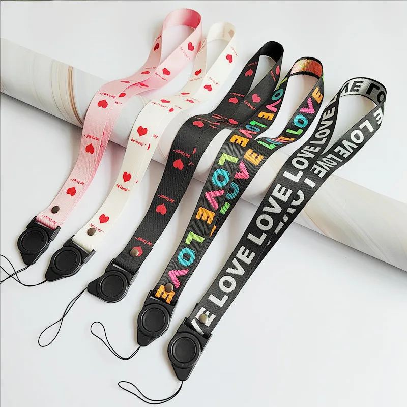 

20pcs Fashion Love Print Neck Hanging Tags Lanyards Wrist Strap Mobile Phone Lanyard Card Keychain Phone Straps Lanyards