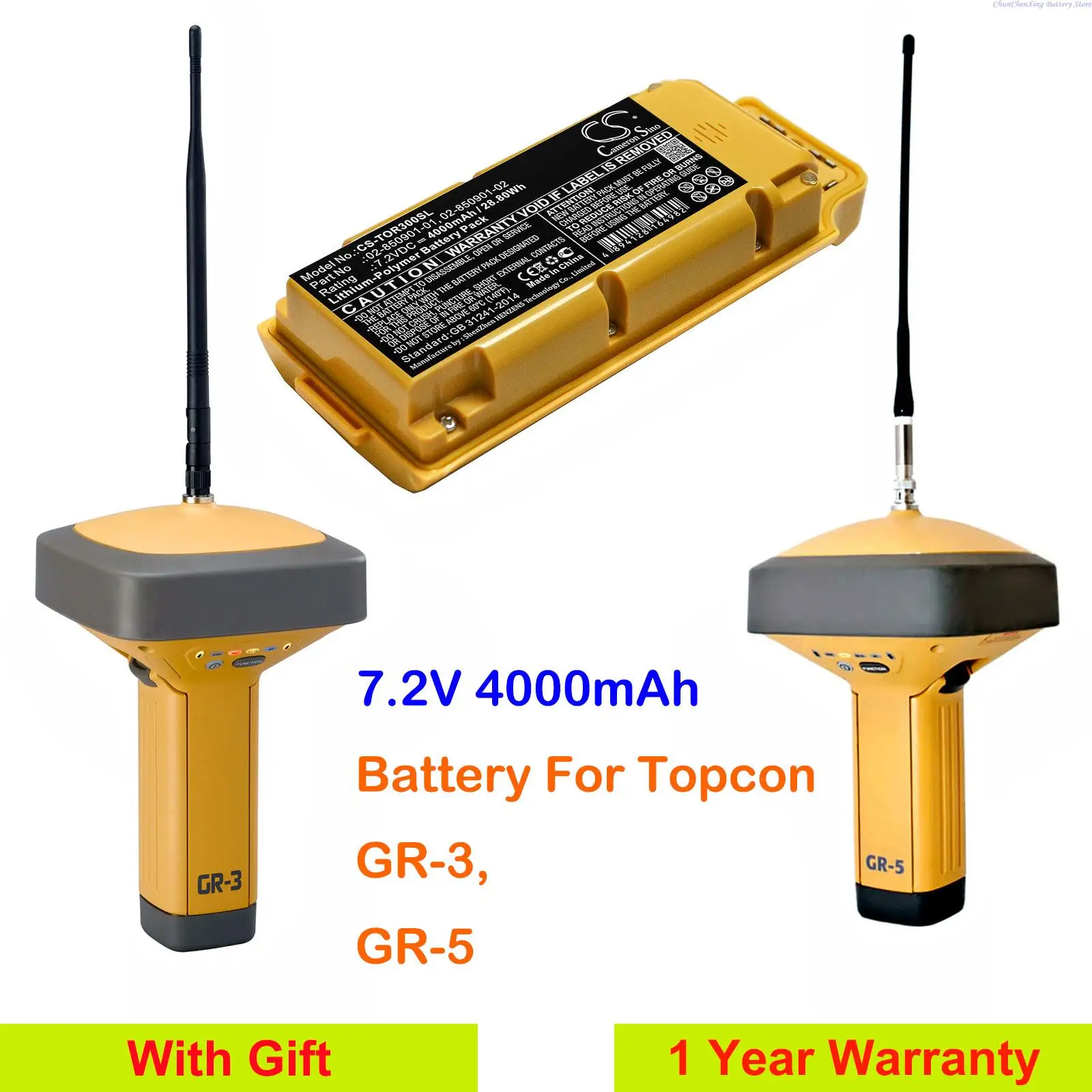 

4000mAh Battery 02-850901-01, 02-850901-02 for Topcon GR-3, GR-5