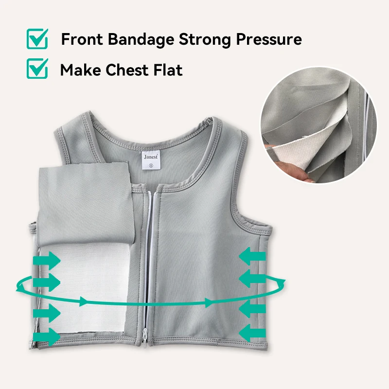 Bandage Chest Binder Front Zipper Short Breathable Breast Binder Tomboy Corset Cosplay Flat Visual Chest for Lesbian