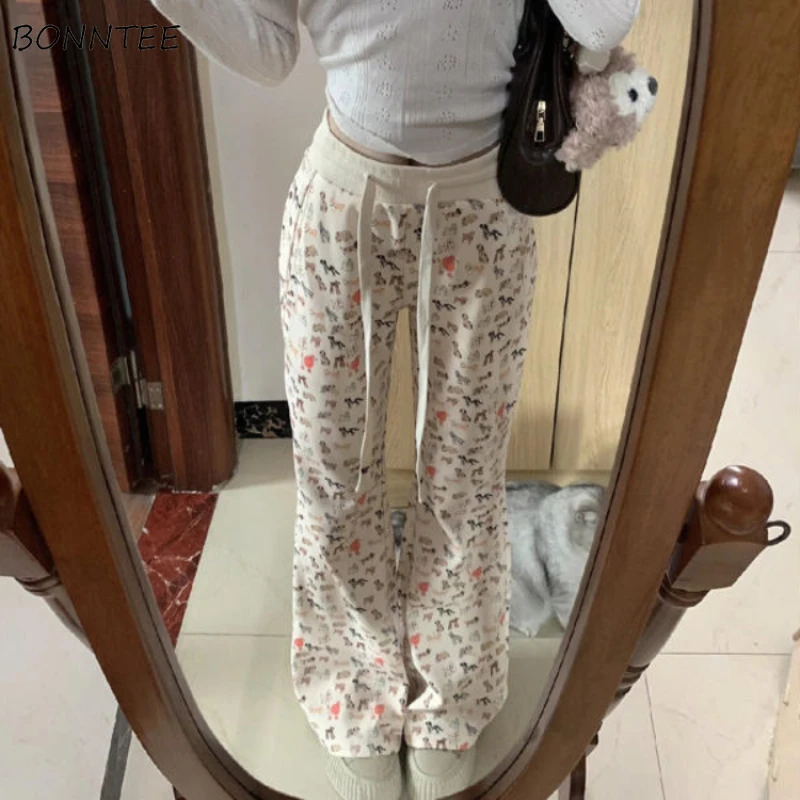 

Брюки женские с цветочным принтом, винтажные универсальные свободные штаны с завышенной талией в Корейском стиле, для отдыха, модные нежные эстетические, на весну