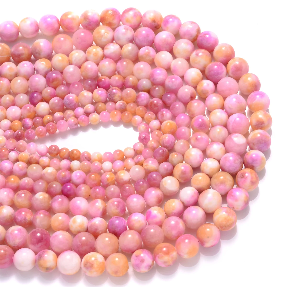 Natural Stone Persian Jades Beads Round Smooth Pink Yellow Jaspers Loose  Spacer Bead For Jewelry Making