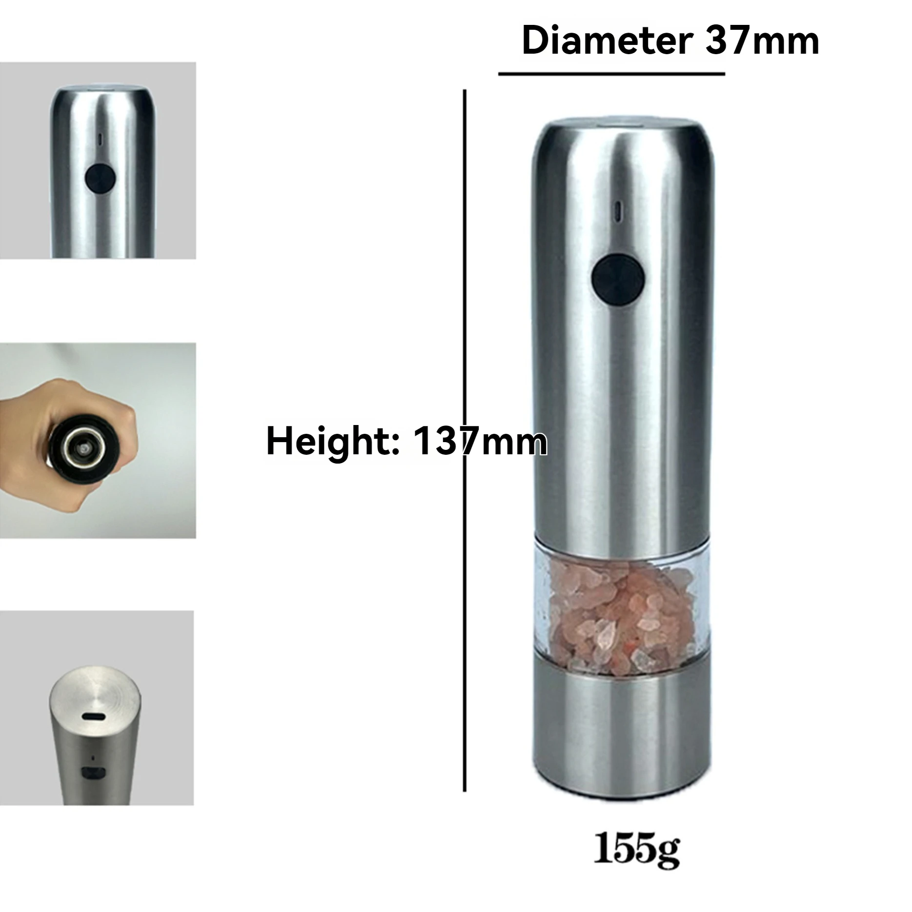 USB Rechargeable Electric Salt and Pepper Grinder Adjustable Coarseness Large Capacity Auto Spices Grinders Kitchen Cooking Tool