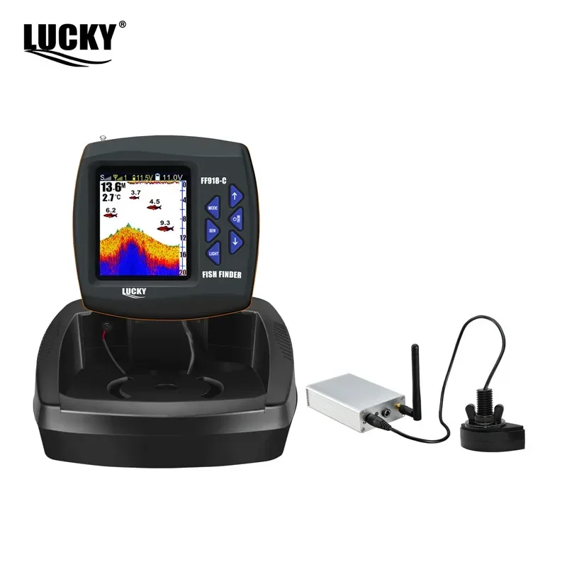 Bateau appât télécommandé Lucky FF918-CWL avec sondeur poissons 3.5" LCD portée 300m profondeur 100m