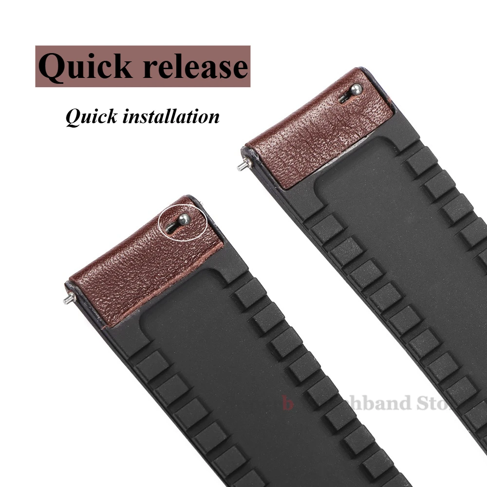 Universal Silicone Leather Sports Strap - Quick Release Bracelet for Smartwatches (20mm/22mm)
