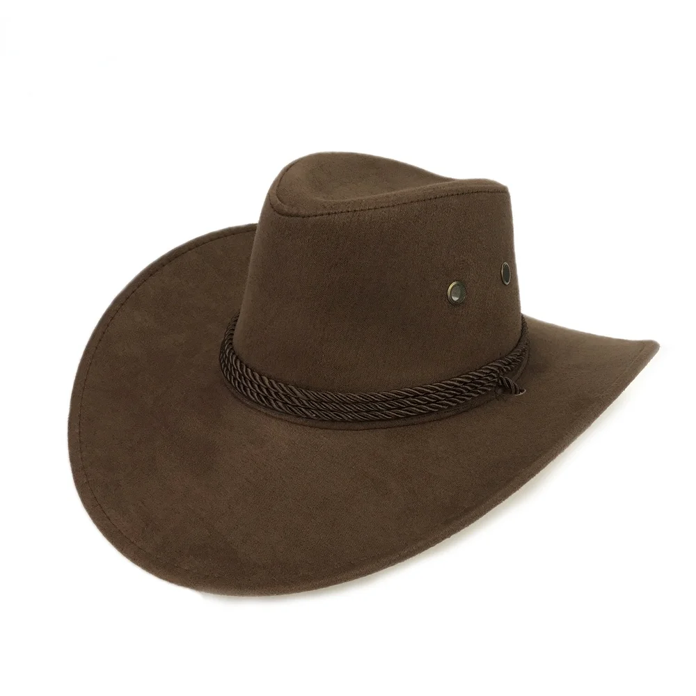 Large Brim Leather Cowboy Hat Felt Top Men Hat Dome Brim Bucket Hats Man for Men Women Fedoras Swanowing