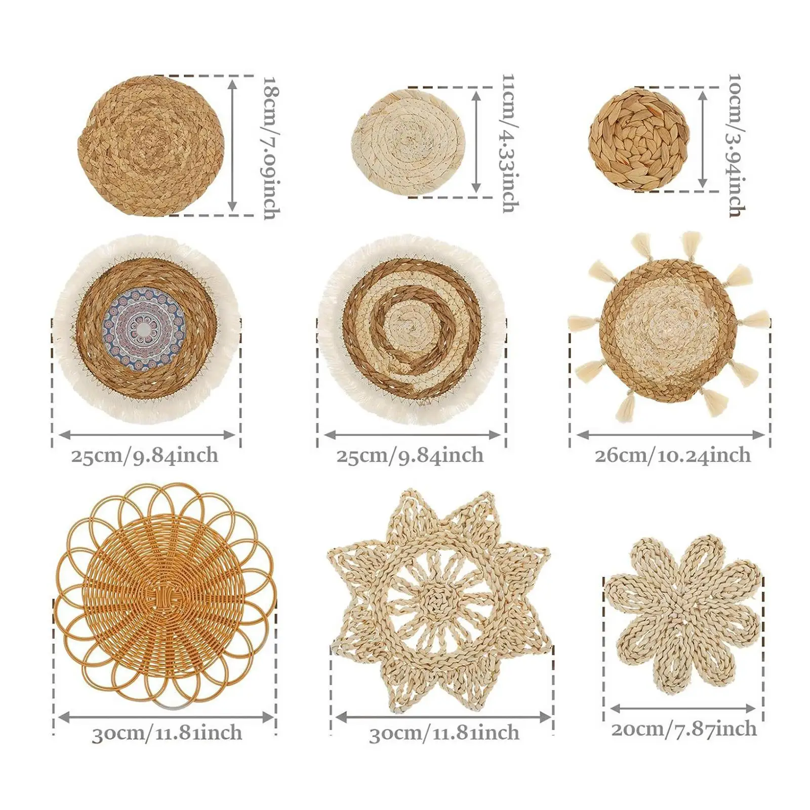 9 Pieces Boho Seagrass Wall Hanging Decoration Set Wall Art for Bedroom Multifunctional Decorative Lightweight Handcrafted 9 Pieces Boho Seagrass Wall Hanging Decoration Set Wall Art for Bedroom Multifunctional Decorative Lightweight Handcrafted