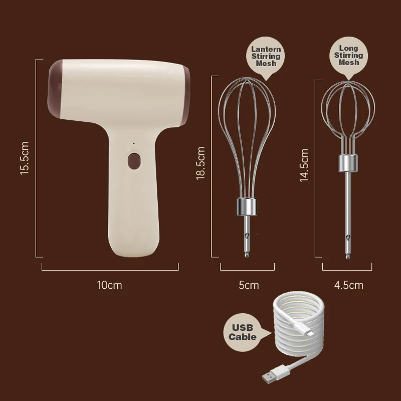 Electric Cordless Hand Whisk，5 Speed Handheld Mixer，Two Whisk Mount Baking Mixer，Wireless & Rechargeable Mixer 4