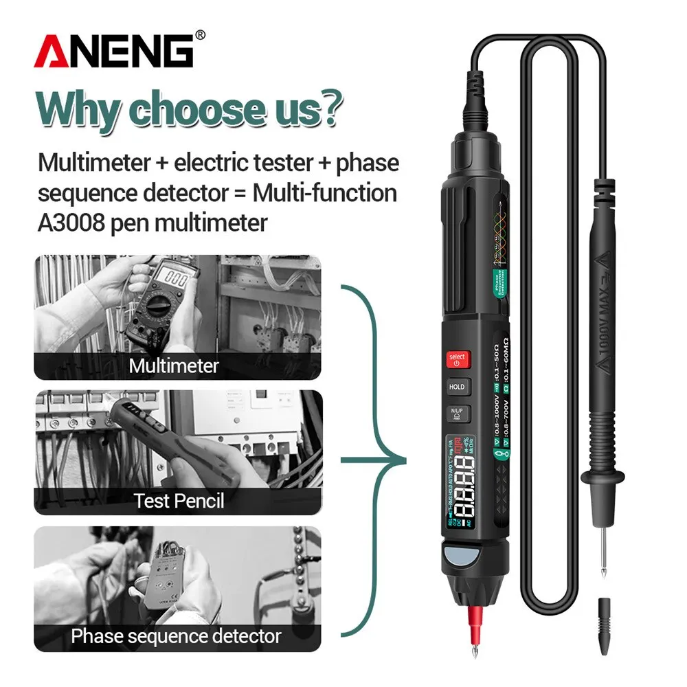 ANENG A3008 Digital Multimeter Test Pen 6000 Counts Auto Intelligent Sensor Electrical AC/DC Voltage NonContact Tester Pencil 2