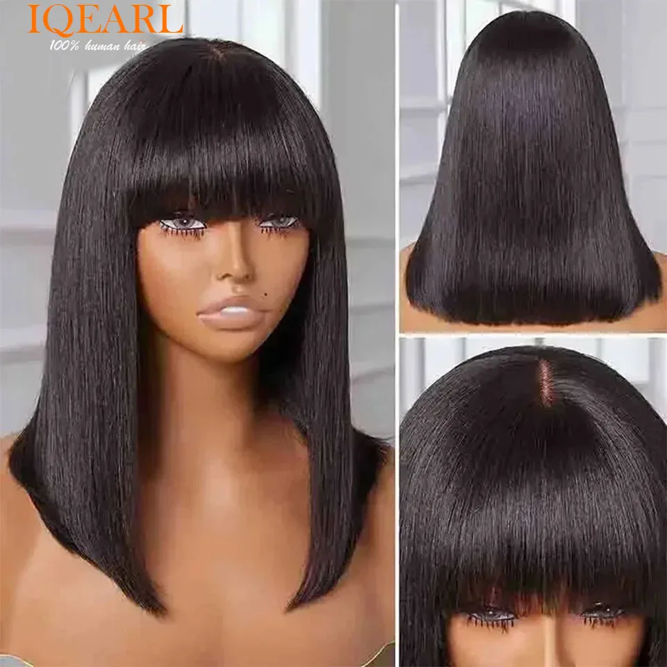 

Realastic Scalp Straight Bob Lace Front Human Hair Wigs With Bangs Brazilian Straight Bob Wigs For Women Silk Top Wigs