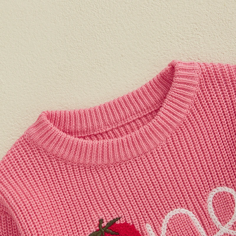 Citgeett Spring Infant Baby Girl Birthday Sweaters Long Sleeve Strawberry Embroidery Knit Pullover Tops Clothes