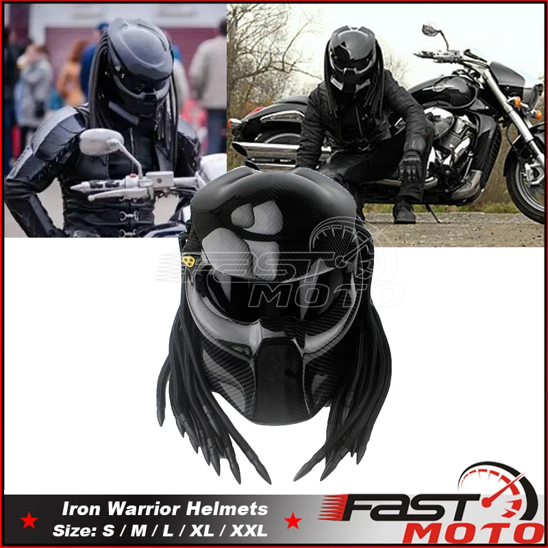 

Predator Carbon Fiber Motorcycle Helmet Full Face Iron Warrior Man Helmets Iron Man Helmet Retro Motorbike Helmets Custom XL M L