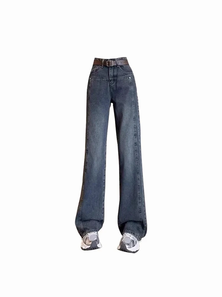 

Women's Vintage Baggy Grey Jeans Y2k Harajuku 90s Aesthetic Denim Trousers High Waist Wide Leg Cowboy Pants 2000s Trashy Clothes