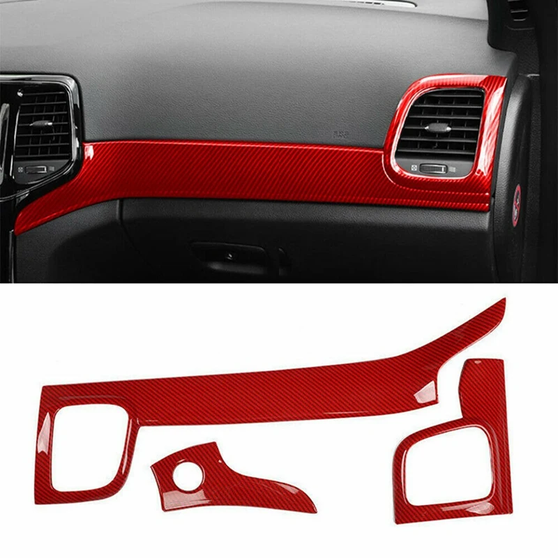 

Dashboard Panel Cover Trim+Door Handle Cover Decoration For Jeep Grand Cherokee 2011-2022, ABS Red Carbon Fiber