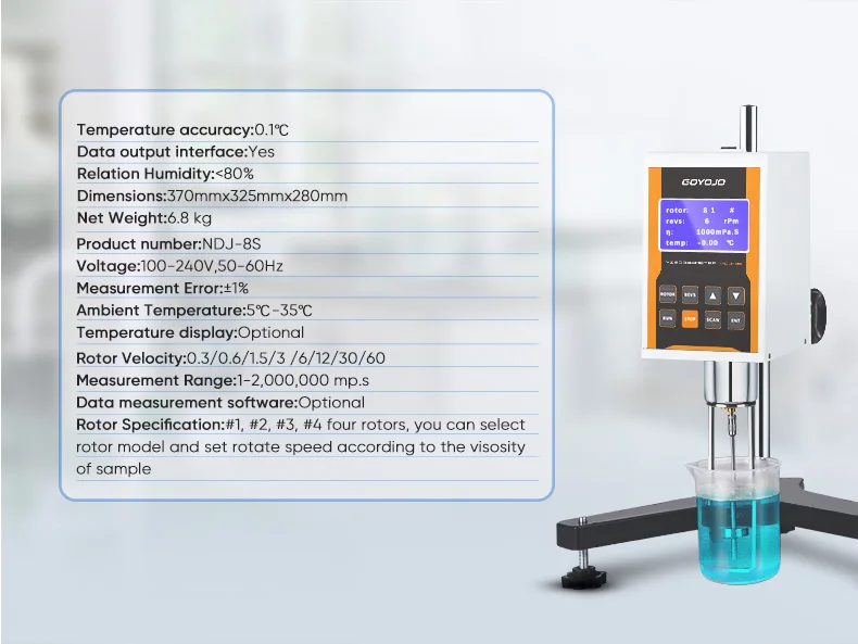 Digital Rotary Viscometer Lab Viscosity Fluidimeter with LCD and Data Output for
