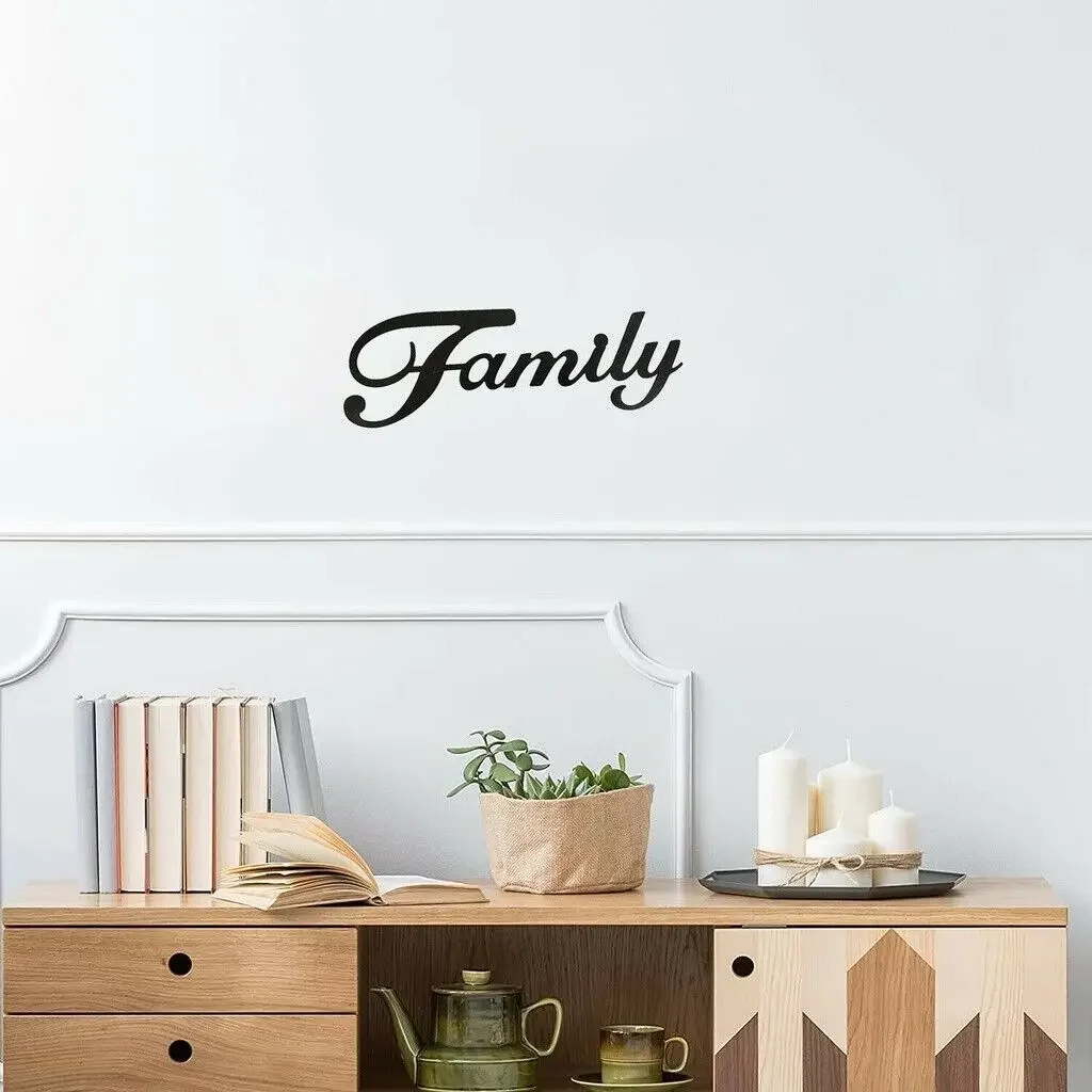 

Family Black Metal Wall WordWrought Metal Ornaments Sign Artwork Wall decoration Sticker Hanging Wall Art Iron Crafts