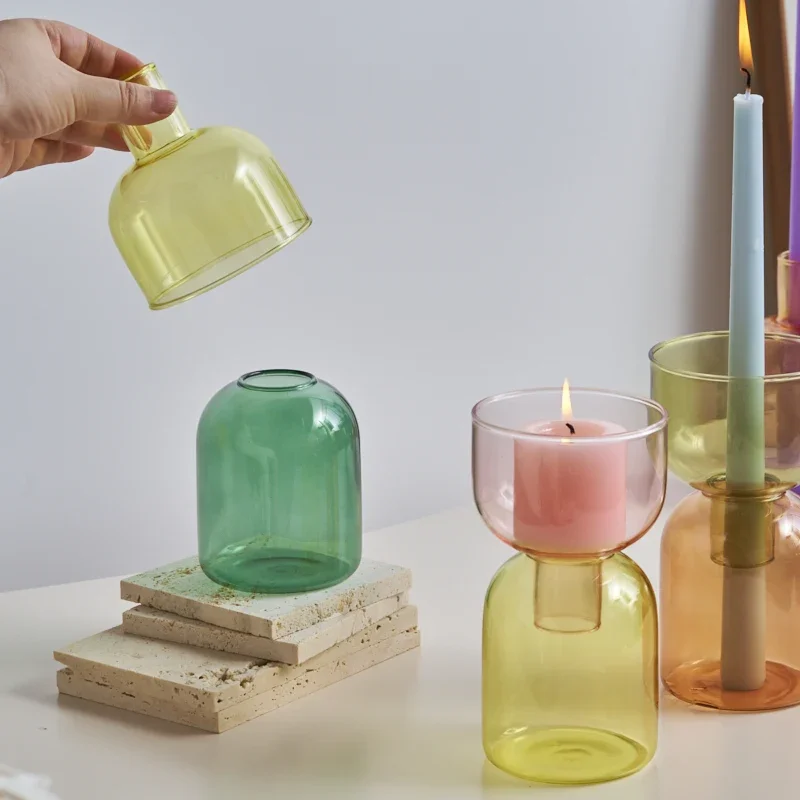 Lazzy House Glass Candle Holder Candles Stand Home Decor Terrarium Hydroponic Plant Flower Vase Decorative Bottle Bowl Container