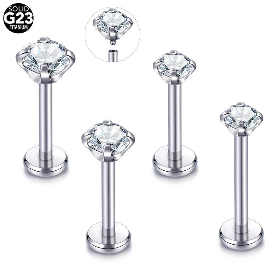 1PcG23Titanium16GInternallyThreadedLipLabretPiercingCrystal