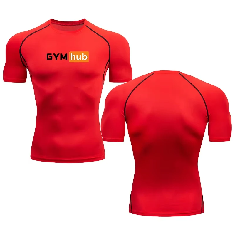 Men Gym Hub Graphic Print Running Compression Short sleeve tight-fitting Gym Sport T-shirt Fitness  RL00011 5
