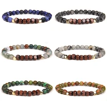 

6mm Natural Stone Bracelet Cube Wood Beads Stretch Bracelets For Women Men Labradorite Turquoises Bangles Wholesale Jewelry