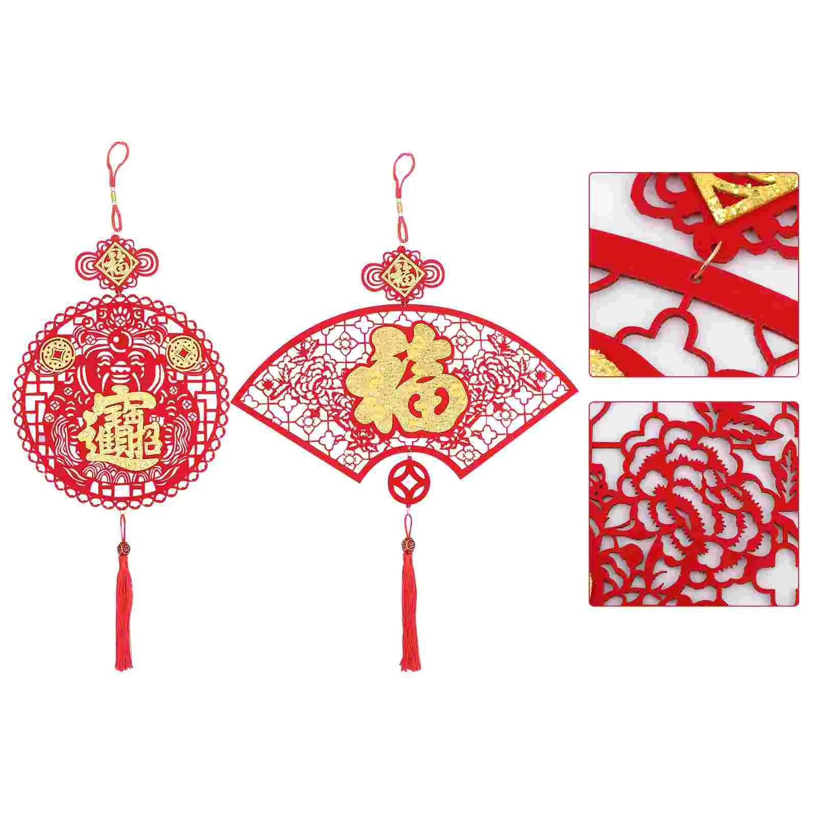 

2 PCS Fu Character Pendant Spring Festival Decors Ornament New Year Hanging Pendants Door Wall