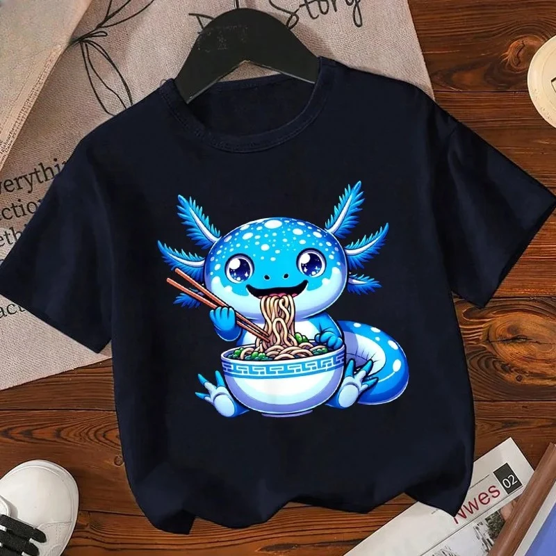 Axolotl Kawaii T Shirt Kid Summer Fashion T Shirt Children Streetwear Boba Axolotl Anime Casual Child Clothing Bithday Tshirts