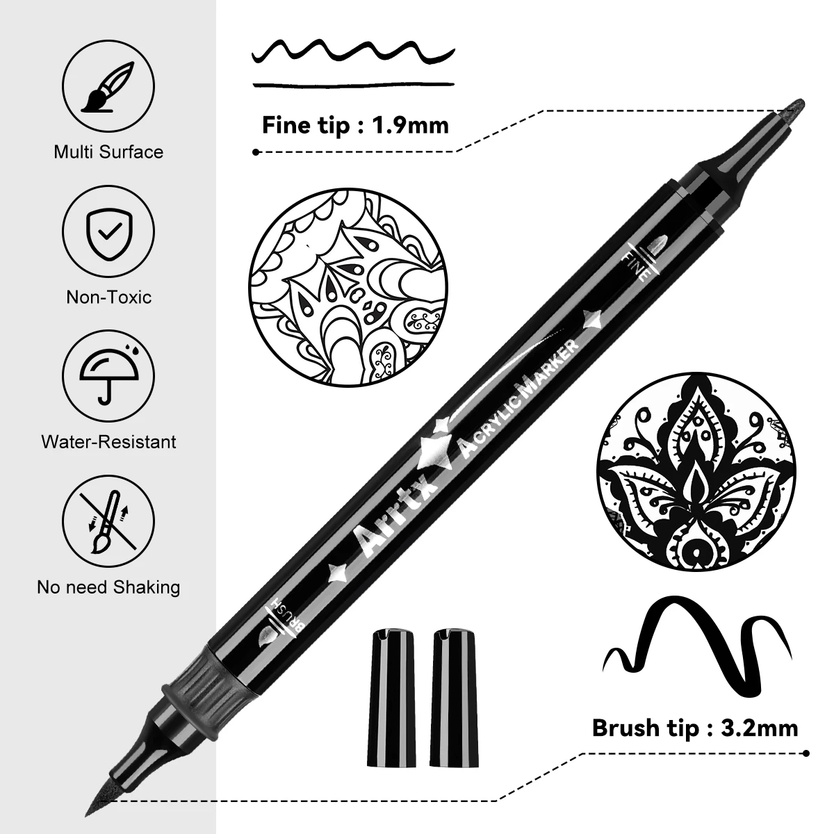 Brush Tip Markers, 8-Count