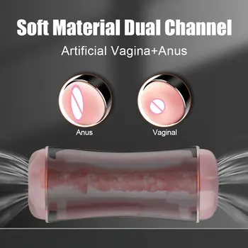 Masturbator Male 10 Speeds Vibrating Dual Channel Mouth Vagina Real Pussy Masturbator Erotic Sex Machine Adult Sex Toys for Men 4