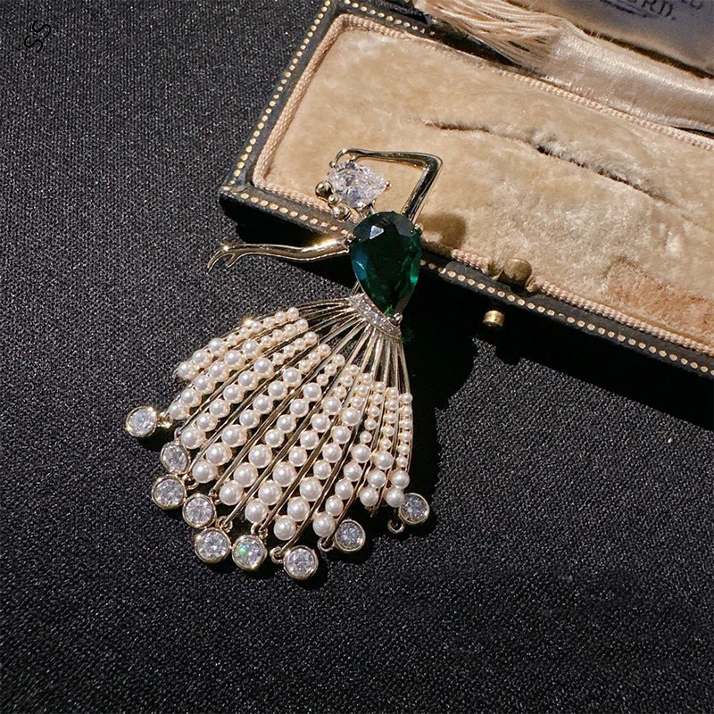 Fugitive Princess TUTU Dress Series Zircon/Artificial Shellfish Pearl Brooches for Women's Evening Clothing Accessories