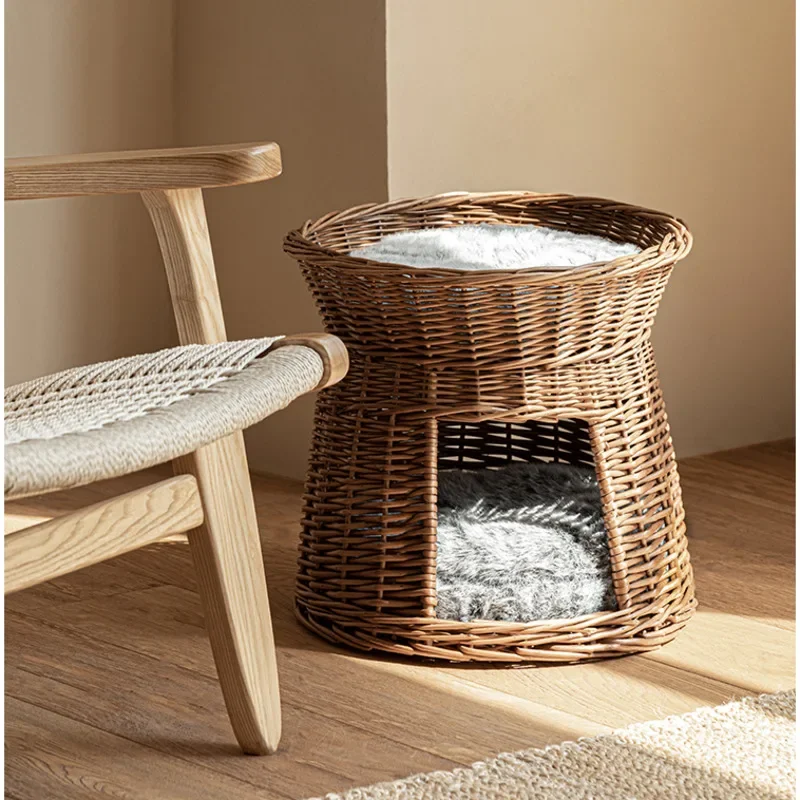

Four Seasons Universal Cat's House Natural Willow Weaving Bed For Cats 2 Layers Structure Litter For Cat Breathable Animal Bed