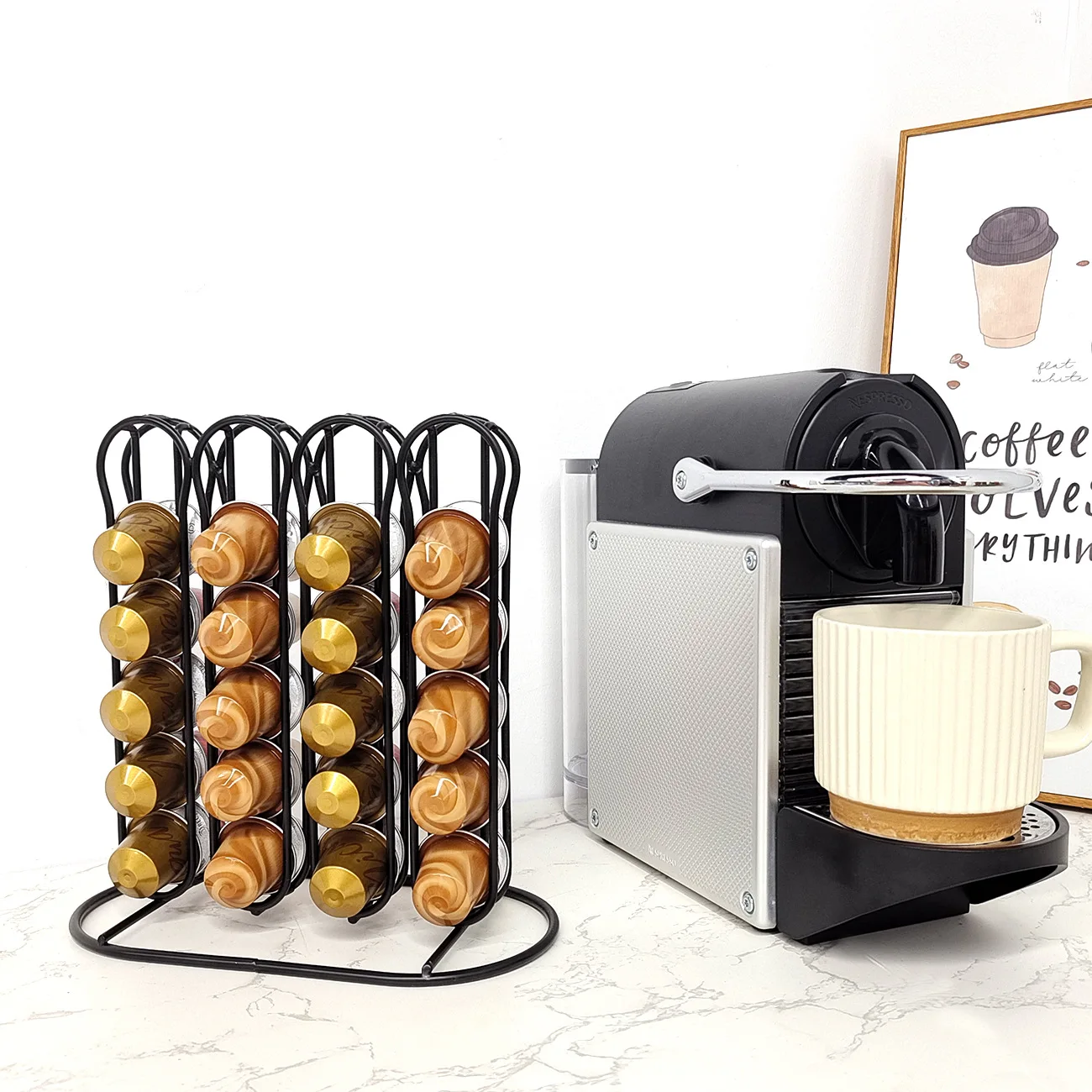

Coffee Capsule Display Rack Nespresso Capsule Storage Rack Coffee Disposable Pods Dispensing Tower Stand Holds 40 Capsules