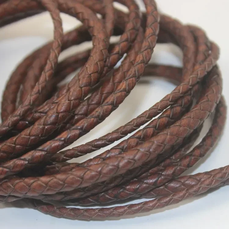Description Picture 3 of item1 Meters Brown Handcraft Braided Woven Genuine Leather Cords Round Cow Leather Threads DIY Bracelet Jewelry Making