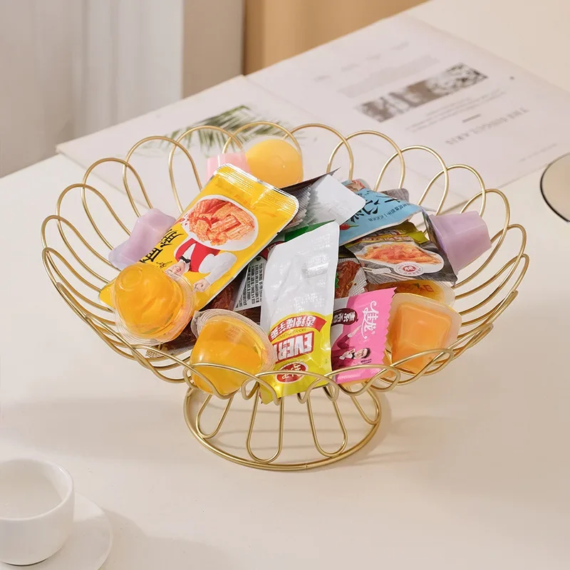 European Entry Lux Fruit Plate Creative Decorations Household Candy Snack Dish Living Room Iron Basket High Leg