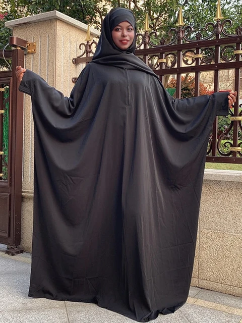 Mujer musulmana Traje de oración Ropa islámica Ramadán Eid Hijab Vestido  Dubai Turquía Abaya con pañuelo extra largo en la cabeza Khimar Jilbab