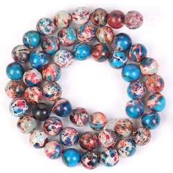 Vibrant Natural Stone Beads - Multi - Size Colorful Jaspers & Turquoises for DIY Jewelry & Bracelets (Red Blue)