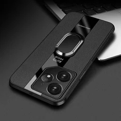 Magnetic Ring Stand Holder Luxury Leather Shockproof Bumper Case for Realme Neo 7 Turbo (Black)