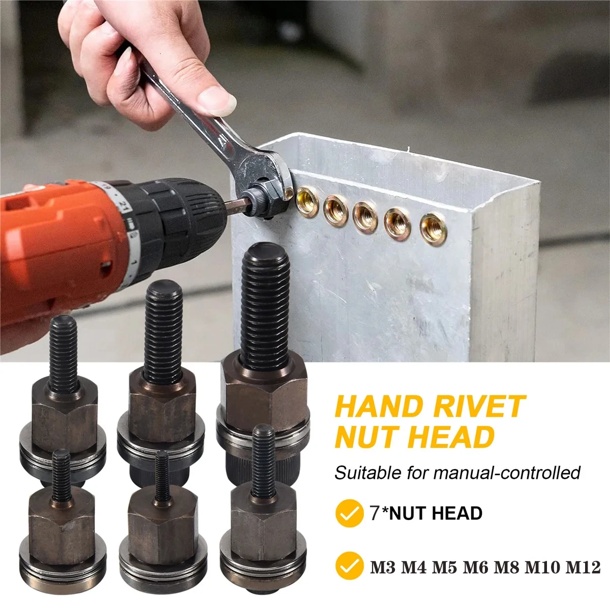 1PC M3 M4 M5 M6 M8 M10 M12 Hand Rivet Nut Gun Head Nuts Simple installation Riveter Rivnut Tool Accessory For Nuts 3
