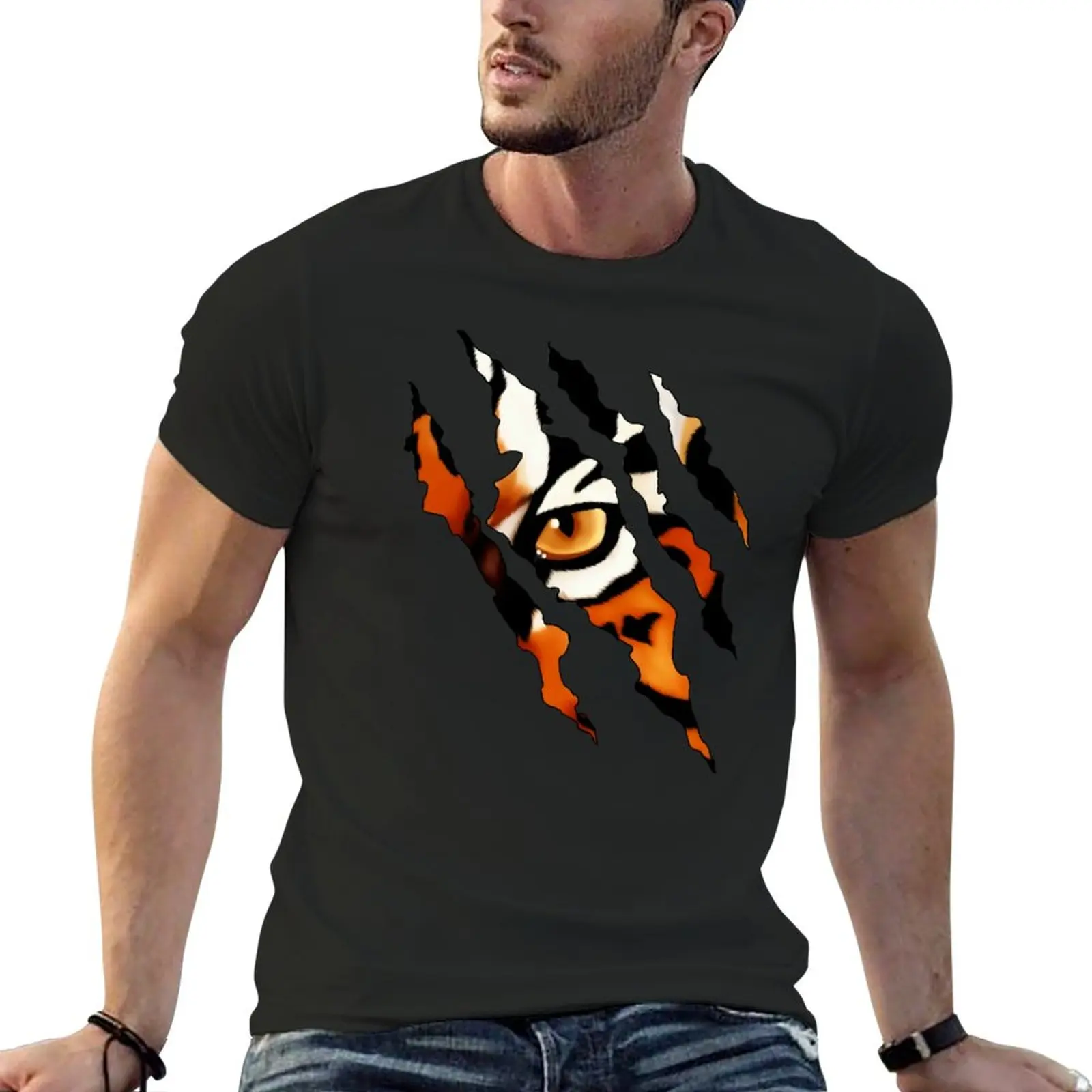 

New Fearless Tiger Cat Eye Claw Silhouette T-Shirt kawaii clothes Blouse men t shirts