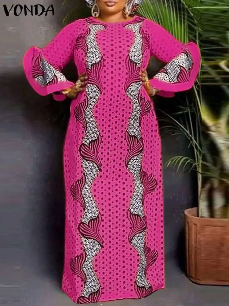 

VONDA Bohemian Women Printed Sundress 2024 Autumn Vintage Casual Maxi Dress Long Flare Sleeve Loose Party Vestidos Oversize Robe