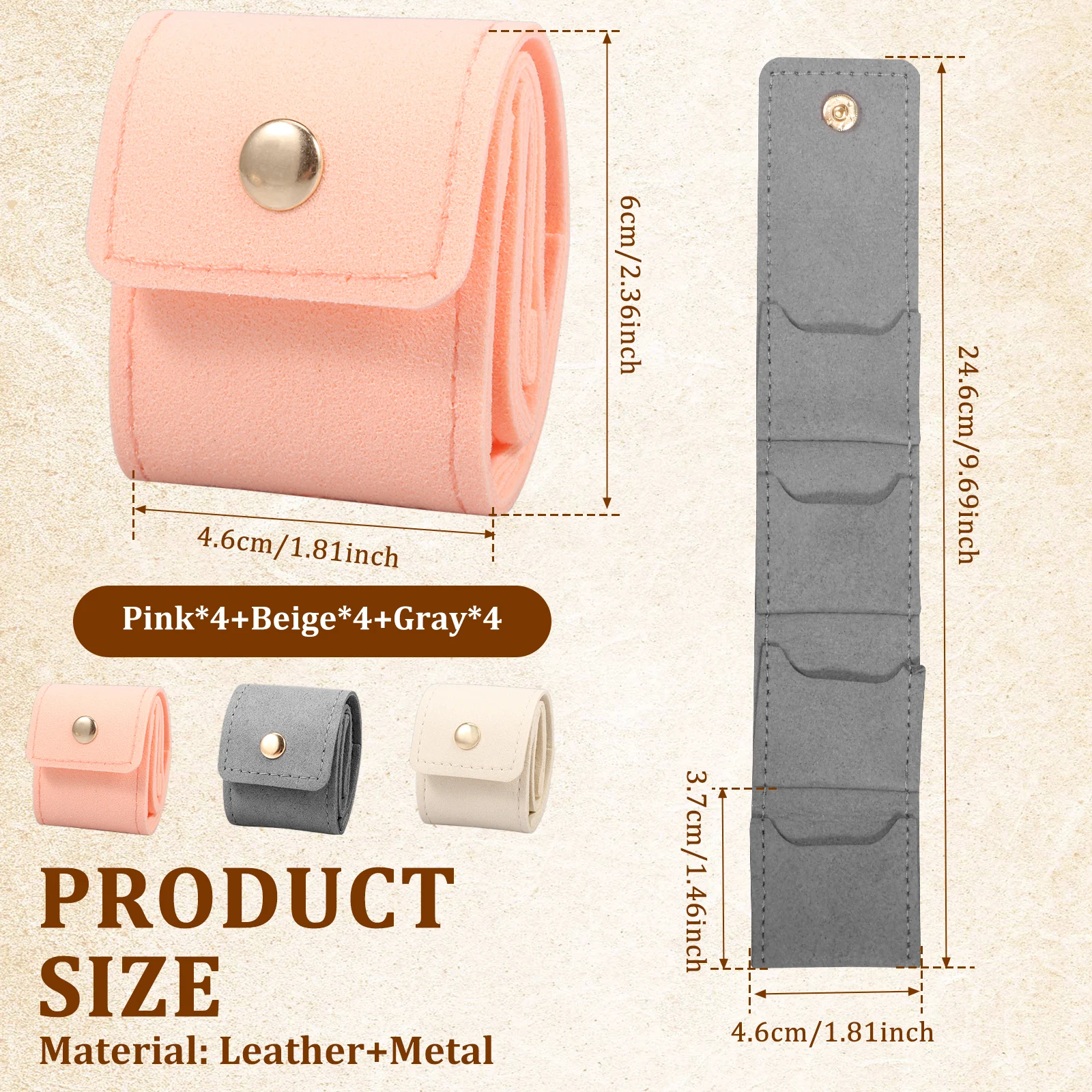 12Pcs Mini Travel Jewelry Bag Foldable Leather Small Travel Jewelry Organizer Case with Metal Buckle for Earring Ring Necklace