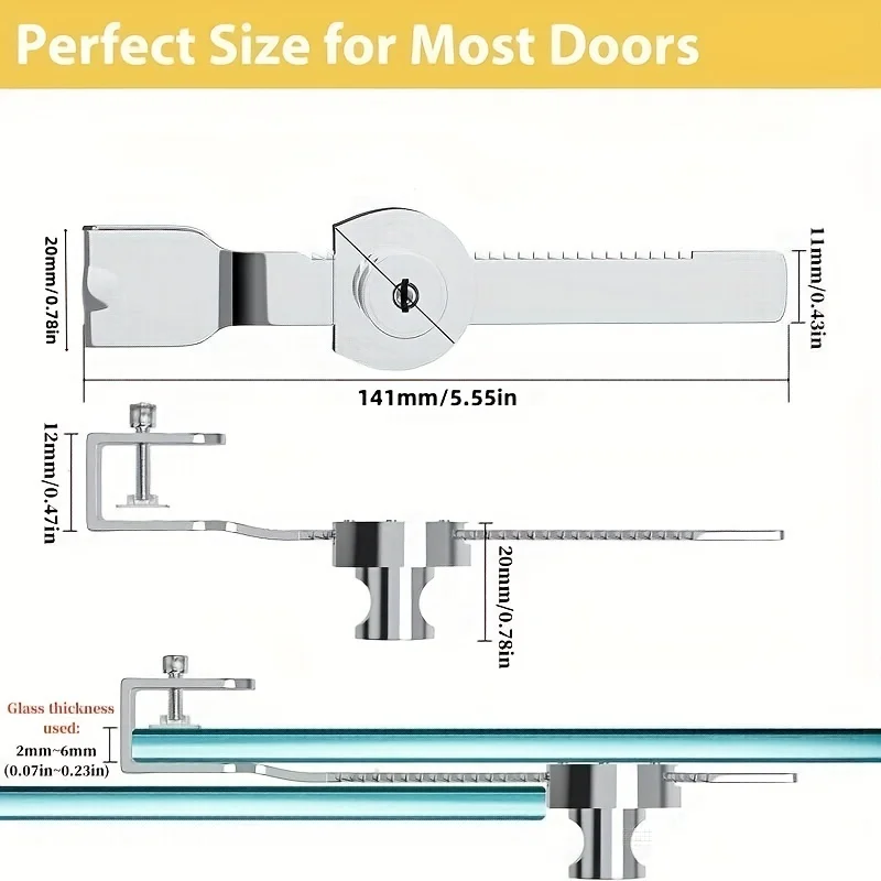 1-5Pcs Sliding Glass Door Lock With Key Showcase Chrome Finish Security Slide Case Proof Safety Cabinet Glass Doors