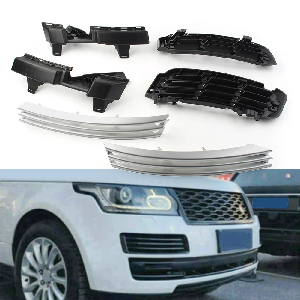 

6Pcs/Set Car Silver Front Bumper Grille Grill Insert LR046709 For Land Rover Range Rover 2013 2014 2015 2016 2017 ABS Plastic