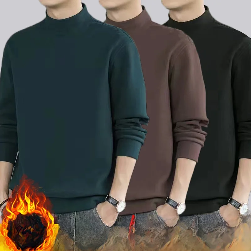 Warm Fce Long Sve T-irt Men's Slim Fit High Collar Base Layer irt Anti-Bacterial Youthful Trend Winter Season