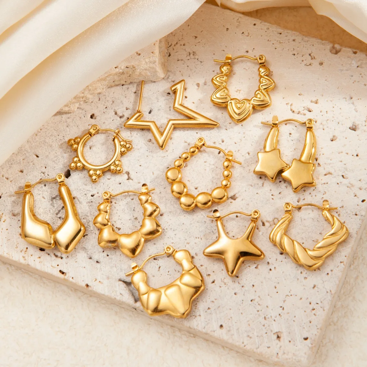 Irregular Exaggerate Earrings for Women Stainless Steel Gold Color Vintage Simple Earring Wedding Jewelry Gift 2