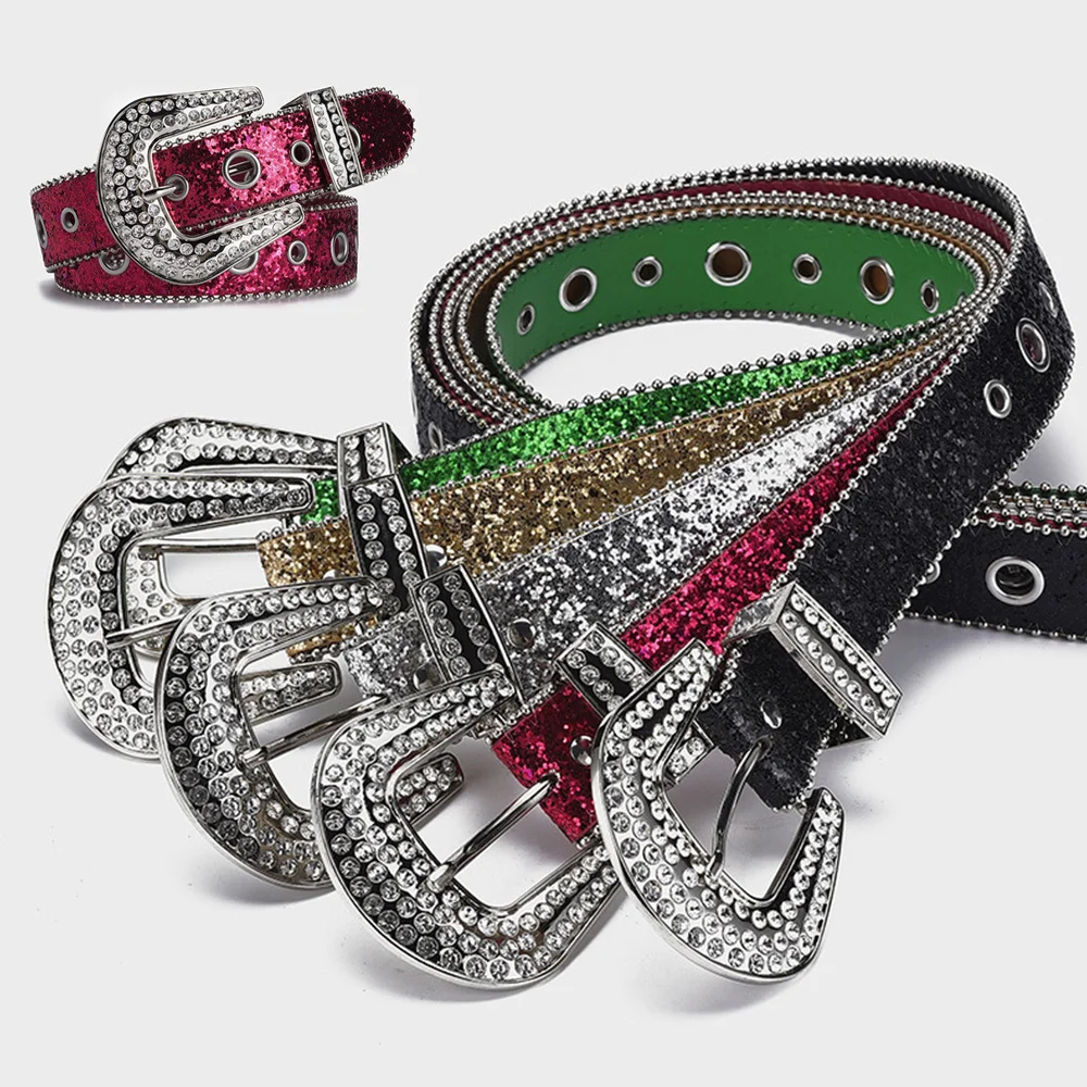 

1PC Bling Bling Decorative Waistband Hollow Out Alloy Eyelet Waist Strap Crystal Metal Pin Buckle Rhinestones Sequin Belt DIY