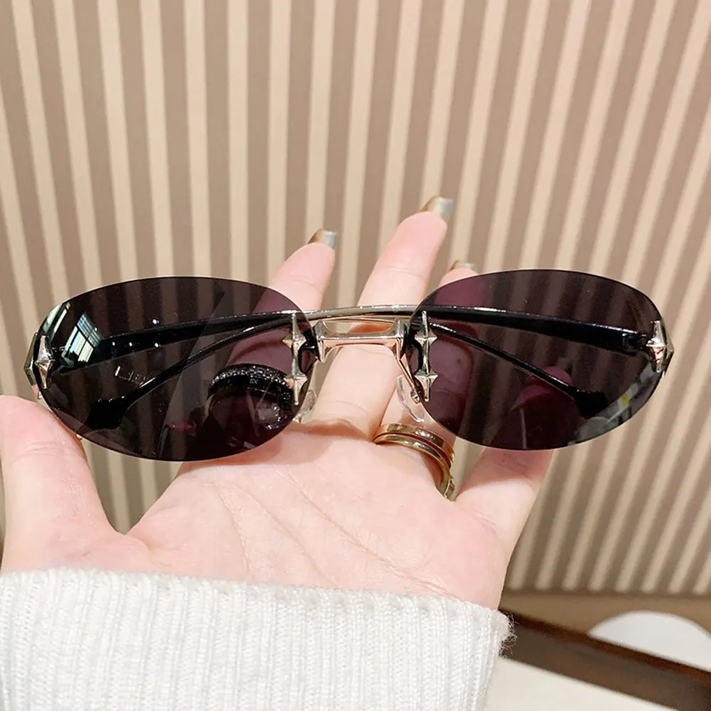 Enhanced Oval Frameless Sunglasses - High-End Vintage Fashion Trend