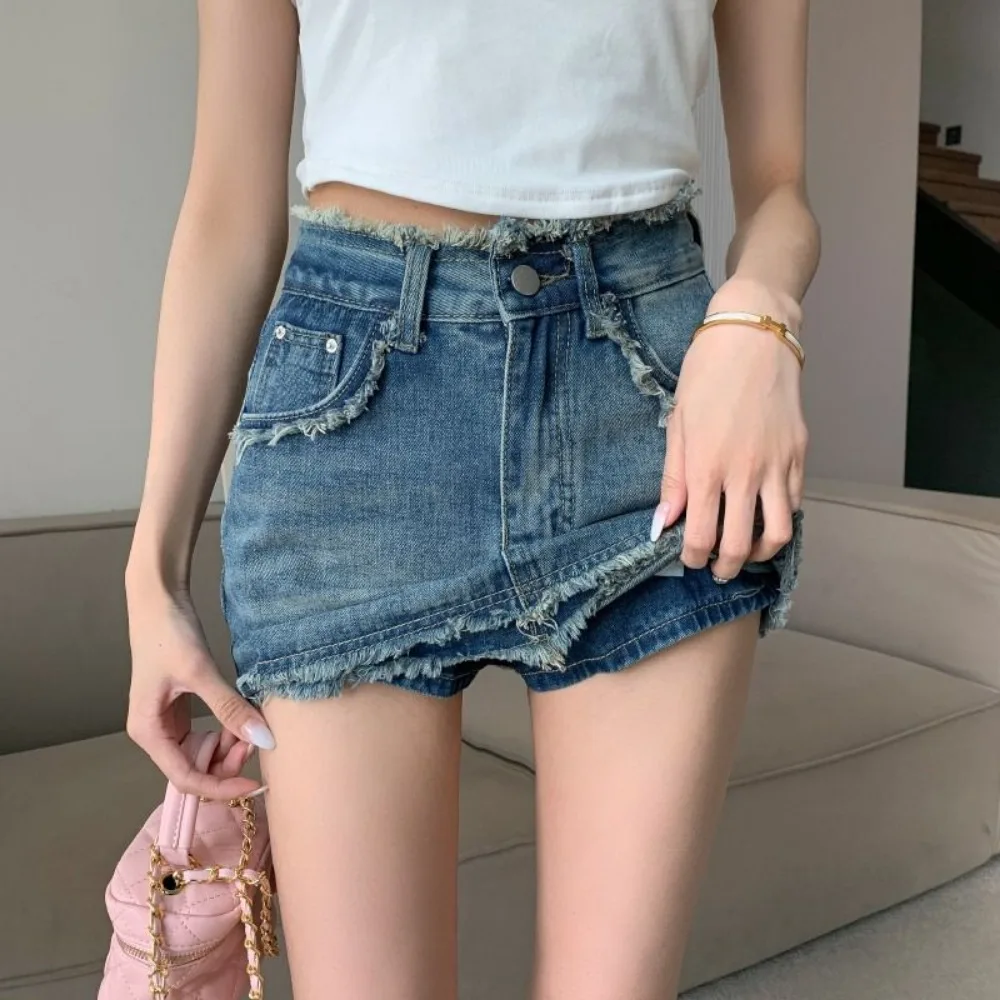 Invisible Open Crotch Outdoor Sex Trend Women's Denim Shorts Fashion Jeans Skirt Pants Summer High Waist Erotic Woman Clothing
