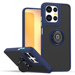 Shockproof Matte Armor Case with Magnetic Ring Stand and Durable Hard Back Cover for Motorola Moto G56 (QY - Dark Blue)