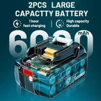 Makita 18V 6000mAh Lithium ion Rechargeable Battery 18v drill Replacement Batteries BL1860 BL1830 BL1850 With DC18RC 3A Charger 2